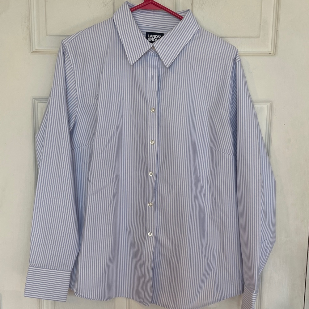 Lands' Ends Size Large Blue and White Pinstripe Dress Shirt